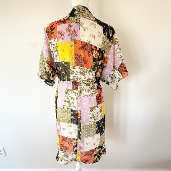 Rue 21 Sheer Patchwork Floral Tie Front Kimono Tunic Top Womens Large NWT Boho - Picture 5 of 7